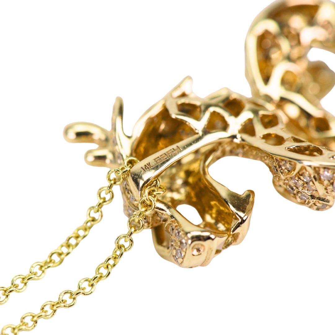 14K Yellow Gold Diamond Dragon Pendant Necklace