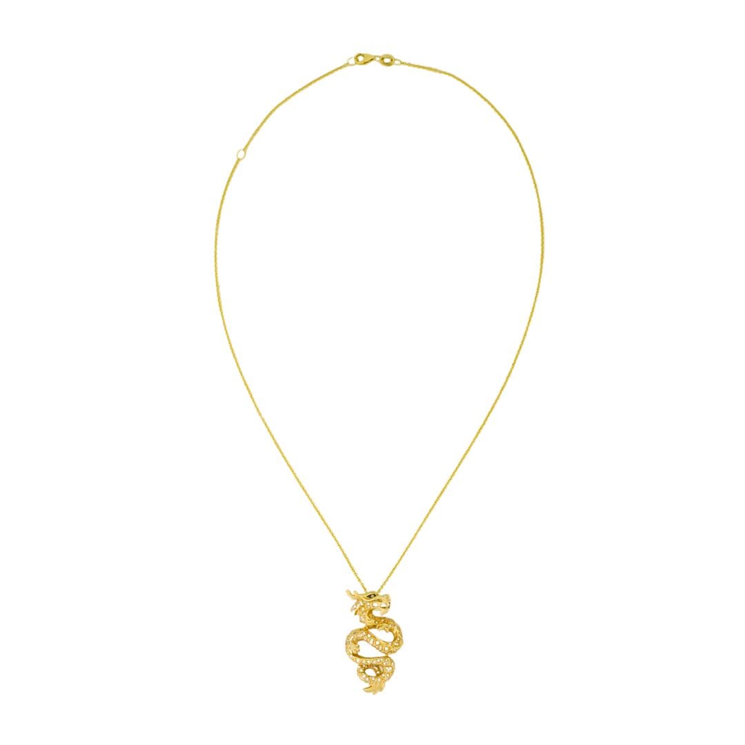 14K Yellow Gold Diamond Dragon Pendant Necklace