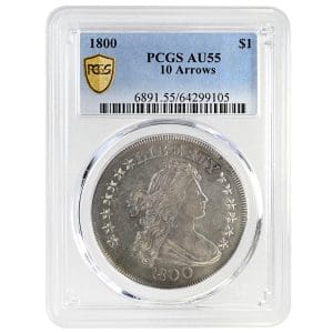 1800 $1 Draped Bust Dollar 10 Arrows PCGS AU55