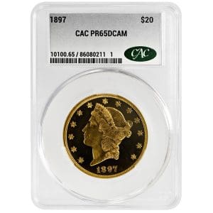 1897 $20 Liberty Head Rare Coin CACG PR65DCAM 