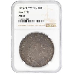 1775 OL Riksdaler Gustav III NGC AU58 Sweden Silver Coin