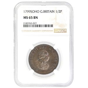 1799 1/2D Half Penny George III NGC MS65BN 