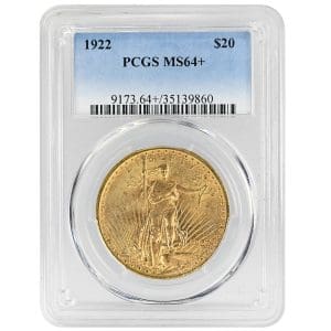 1922 $20 St. Gaudens Rare coin PCGS MS64+  