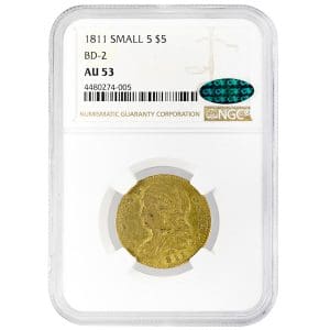 1811 Capped Bust half eagle gold coin, NGC AU53, obverse portrait and reverse eagle