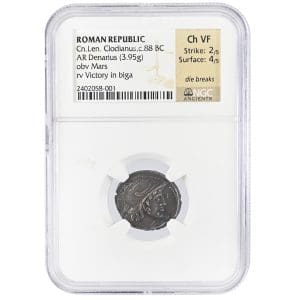 Cn Lentulus Clodianus Denarius NGC Ch VF 88 BC