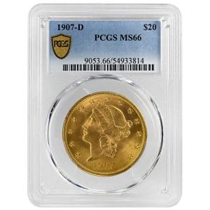 1907-D $20 Liberty Head Rare Coin PCGS MS66