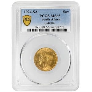 1924 SA George V gold Sovereign PCGS MS65 obverse and reverse, Pretoria Mint
