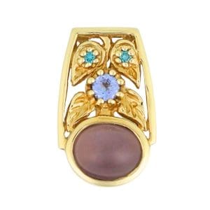 14K Yellow Gold Chalcedony Tanzanite Diamond Pendant
