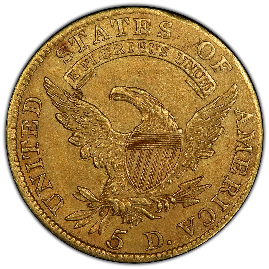 1810 Capped Bust $5 Half Eagle, Type 1 Large Bust, Large Date Large 5, PCGS MS62 gold coin