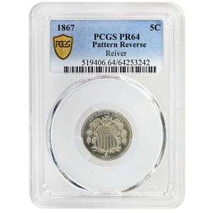 1867 Shield Nickel pattern reverse, PCGS PR64, mirrored proof surfaces, Reiver attribution