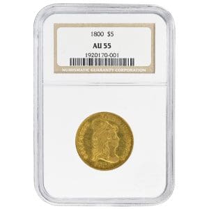 1800 Draped Bust Half Eagle $5 gold coin, NGC AU55, Heraldic Eagle reverse