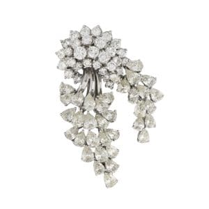 Platinum Diamond Cascading Floral Brooch Pendant 20 Carat