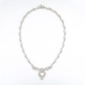 Vintage 18K White Gold Diamond Cultured Pearl Necklace 2.00 Carat