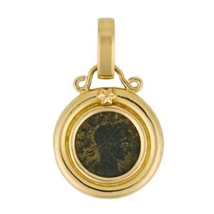 18K Yellow Gold Ancient Roman Bronze Follis Coin Pendant