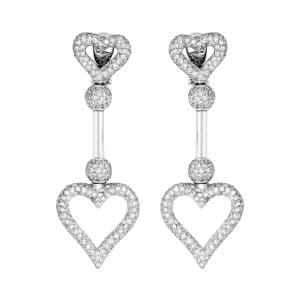 18K White Gold Pavé Diamond Heart Dangle Earrings 2.25 Carat