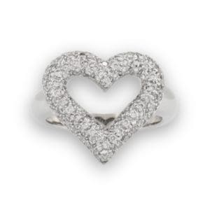 18K White Gold Pavé Diamond Heart Shape Ring 1.00 Carat