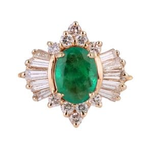 14K Yellow Gold Oval Emerald and Diamond Ring 1.00 Carat
