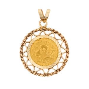 1992 Chinese Gold Panda Coin Pendant 14K Yellow Gold Bezel