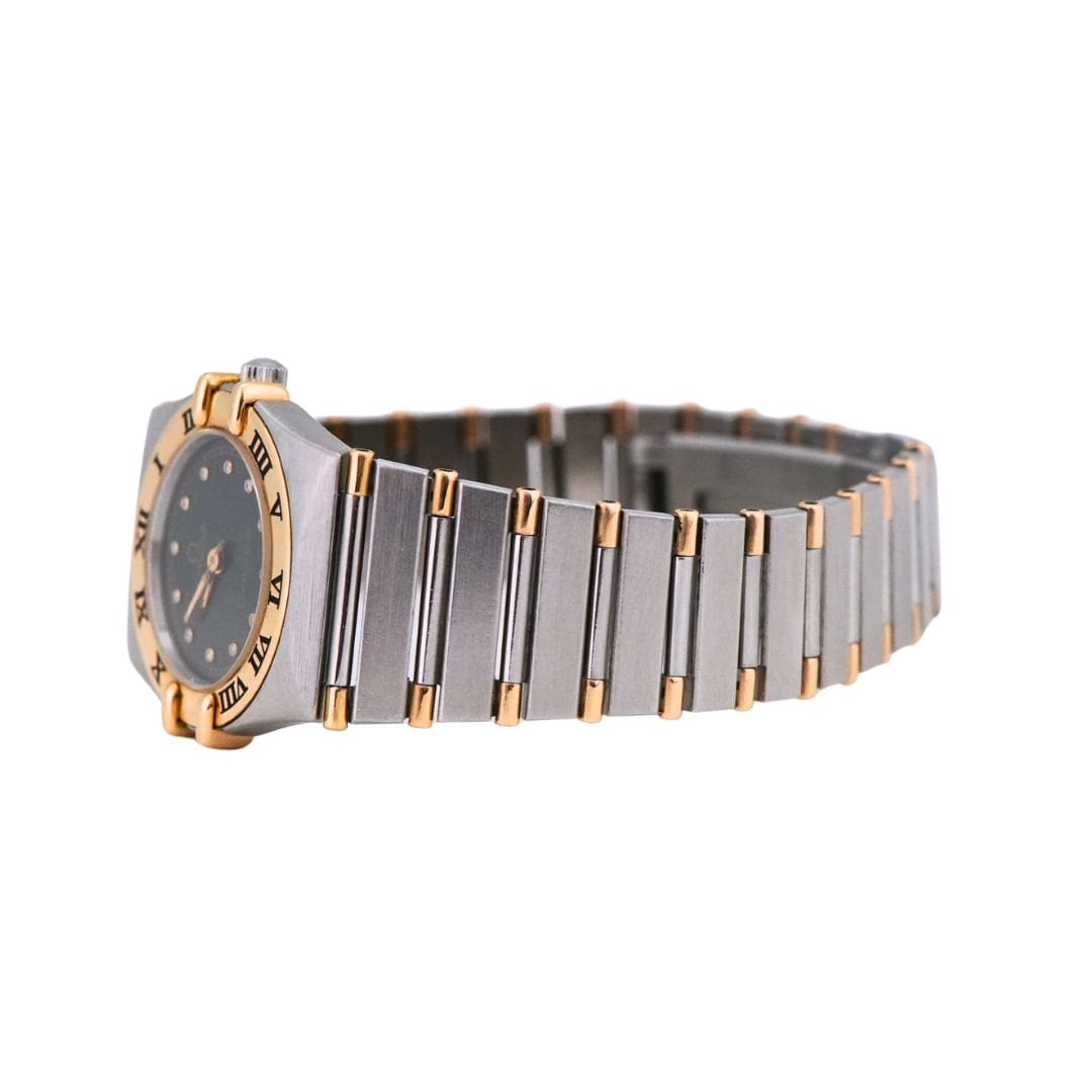 Ladies Omega Constellation Steel 18K Gold Black Diamond Dial 23mm