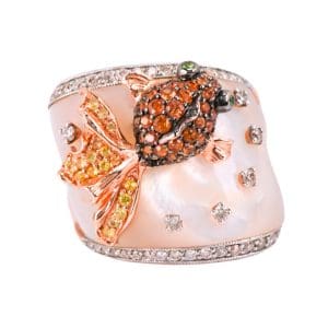 14K Rose Gold Custom Fish Ring Diamond Citrine Mother of Pearl