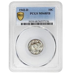 1942-D Mercury dime, Full Bands reverse, PCGS MS68FB superb gem condition coin