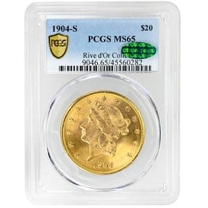 1904-S Liberty Head gold double eagle, Type 3 With Motto, PCGS MS65 CAC gem coin