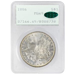 1886 Morgan silver dollar, Philadelphia mint, PCGS MS65 CAC gem uncirculated coin