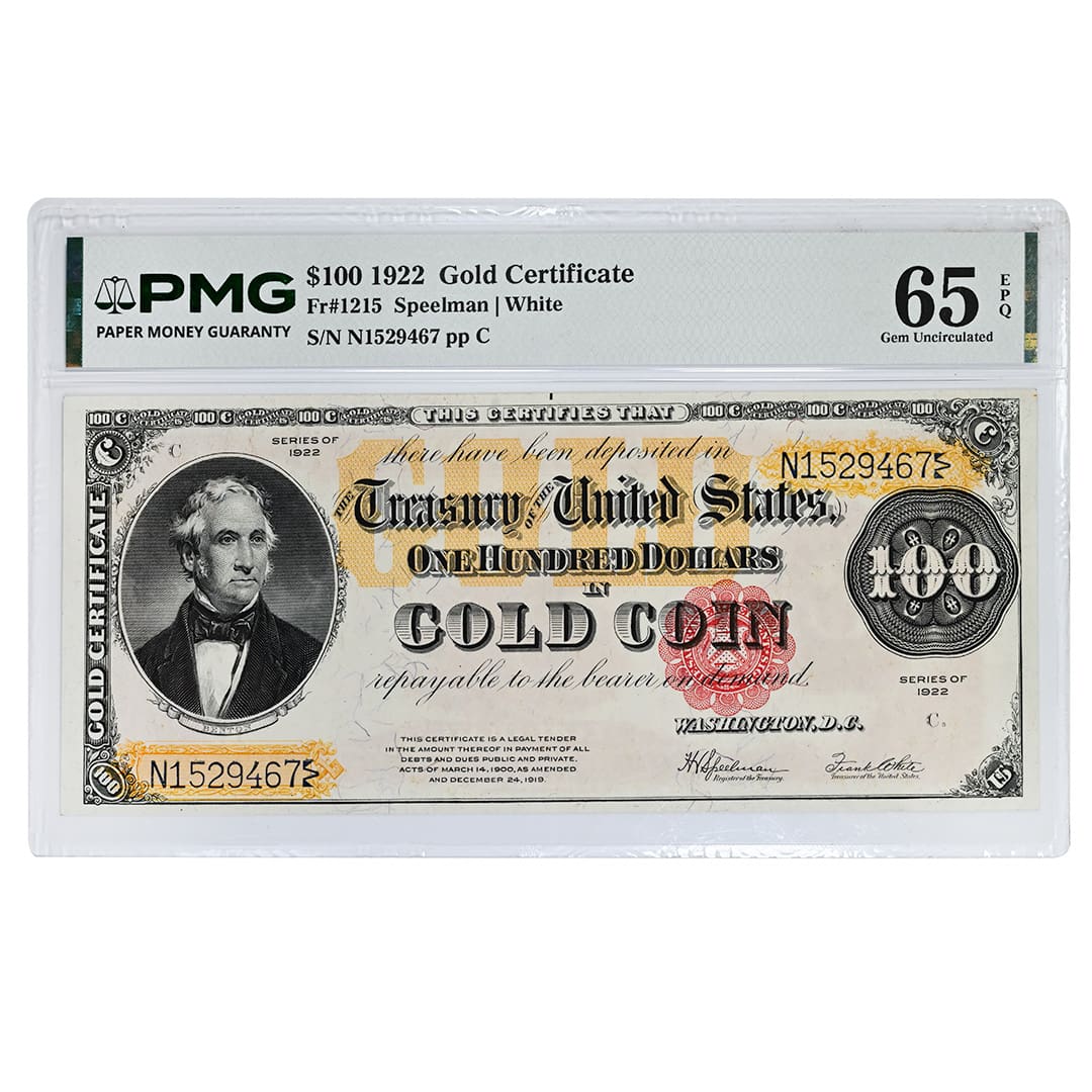 $100 Gold Certificate FR1215 PMG 65EPQ Rare Pre-1933 Currency