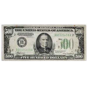 1934A $500 Federal Reserve Note, raw ungraded large denomination bill