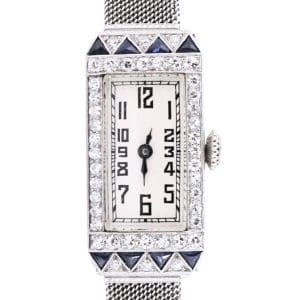 Antique Art Deco Platinum Diamond Sapphire Ladies Wristwatch