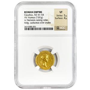 Ancient Roman gold aureus of Emperor Claudius, NGC VF ancient gold coin