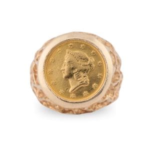 14K Yellow Gold 1852-O US Type One Dollar Gold Coin Ring