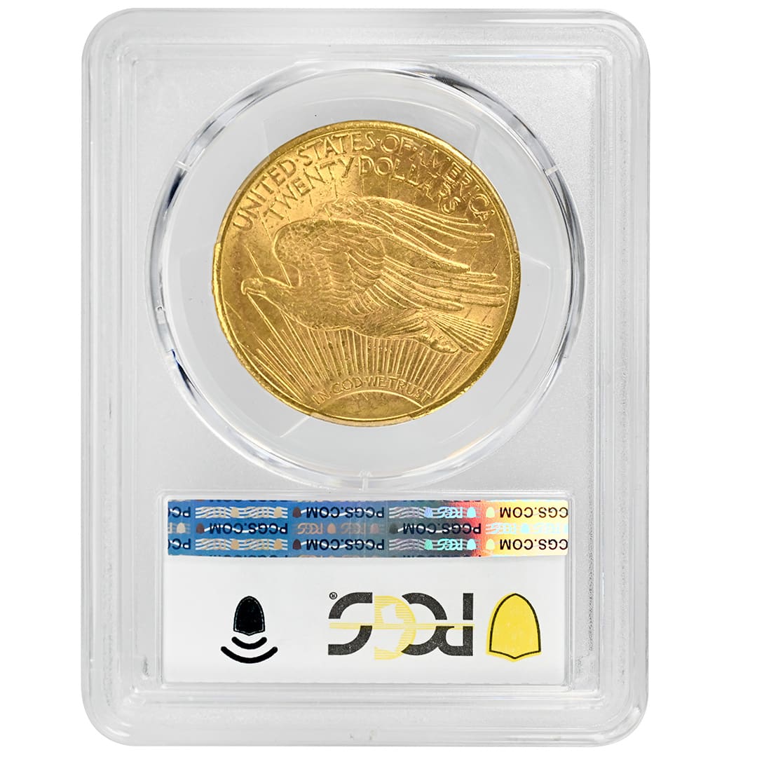 1910 $20 Saint Gaudens Double Eagle gold coin, Type 3 With Motto, PCGS MS63 obverse and reverse