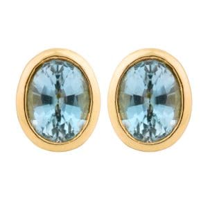 14K Yellow Gold Oval Light Blue Topaz Earrings