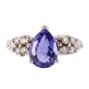 18K White Gold Pear Shape Tanzanite Diamond Ring