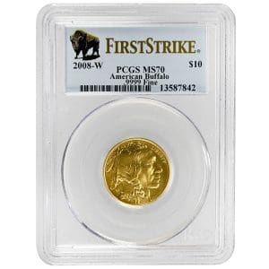 2008 W American Buffalo Gold Coin, PCGS MS70, showing bison and Native American portrait