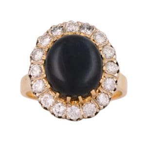 18K Yellow Gold Natural Cabochon Sapphire Diamond Ring 9.00 Carat