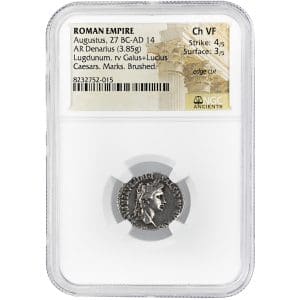 Silver Augustus denarius, laureate head obverse, Roman Empire