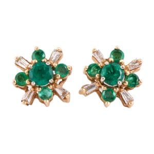 14K Yellow Gold Natural Emerald Baguette Diamond Convertible Earrings