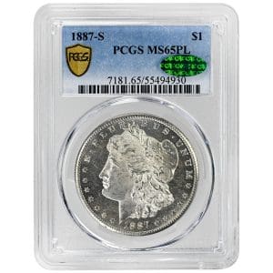 1887-S Morgan silver dollar, proof-like surfaces, Liberty head obverse