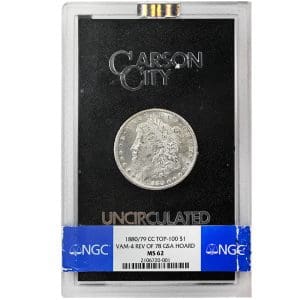 1880-CC GSA Hoard Morgan silver dollar, 80/79 overdate, Liberty head obverse