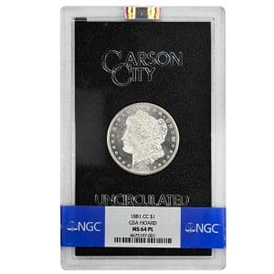 1881-CC Morgan Silver Dollar NGC MS64 PL GSA Hoard, obverse showing Carson City mintmark
