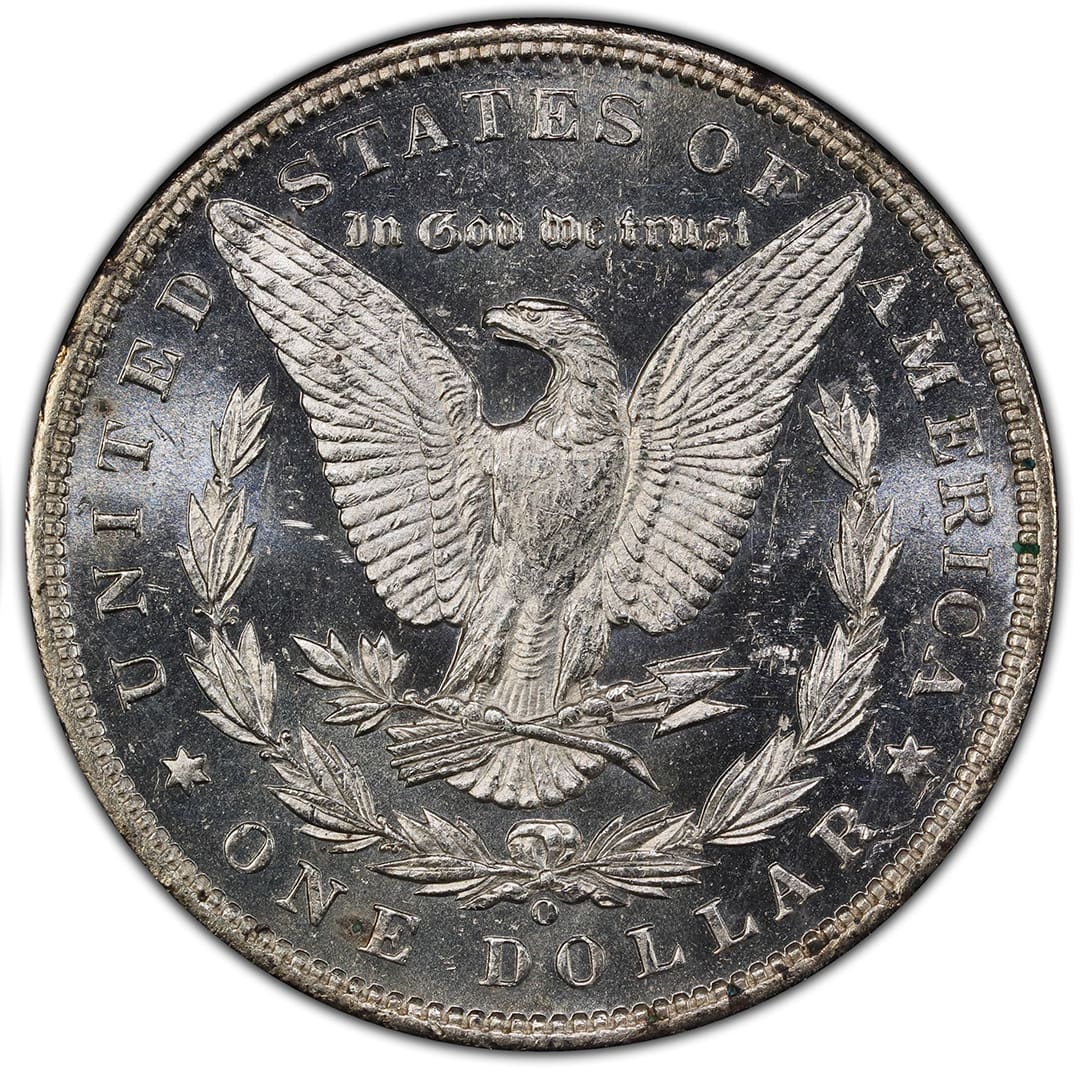 1889-O Morgan Silver Dollar PCGS MS63 DMPL CAC obverse showing deep mirror prooflike fields