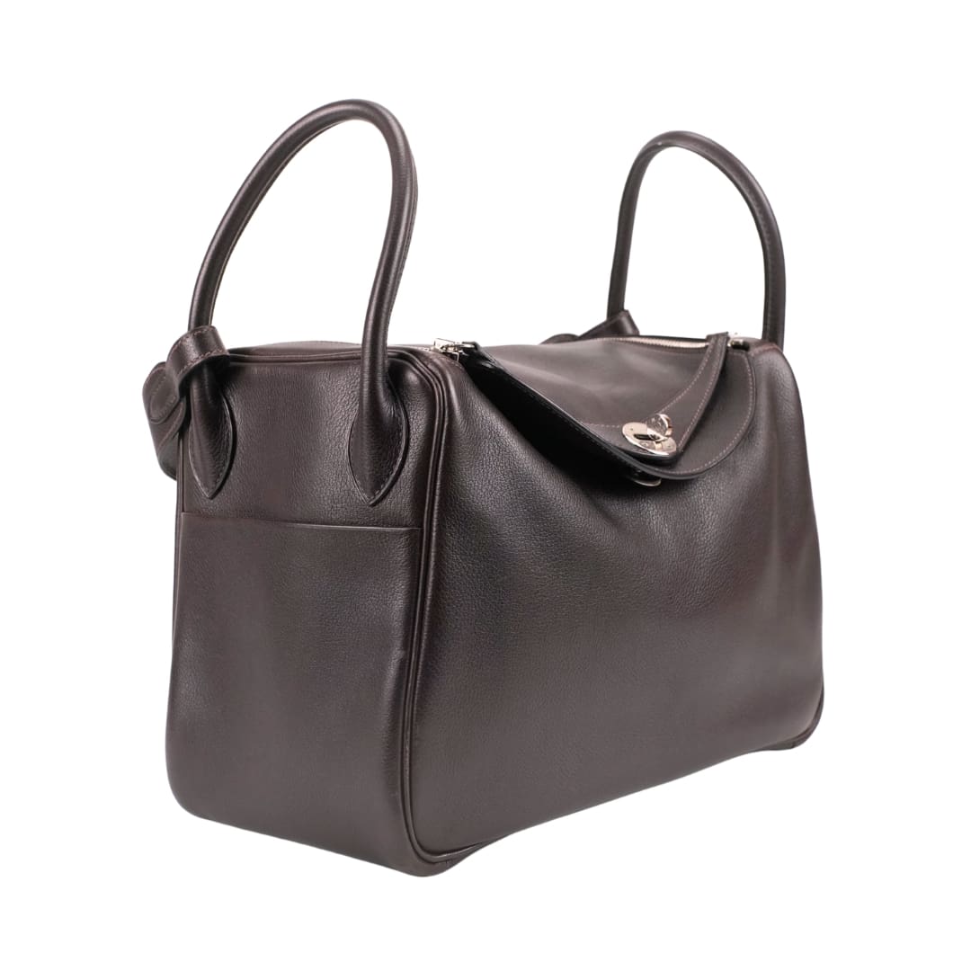 Hermès Lindy 30 Chocolate Swift Leather Palladium Hardware