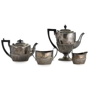 Carrington and Co sterling silver 4-piece tea set, teapot, creamer, sugar and waste bowl