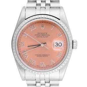 Rolex Datejust 16220 Champagne Roman Dial Engine Turned Bezel 36mm