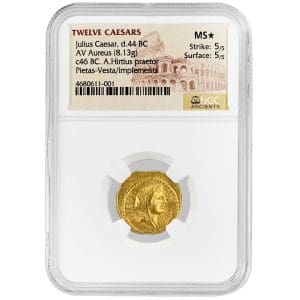 Julius Caesar gold aureus NGC MS Star obverse Pietas, Twelve Caesars series