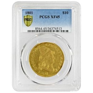 1801 Draped Bust Ten Dollar Gold Piece PCGS XF45 obverse showing Draped Bust design