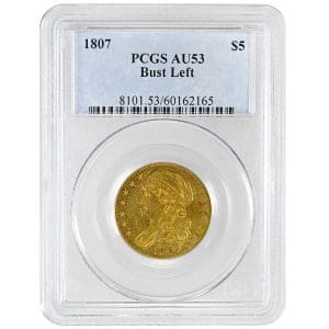 1807 Capped Bust Left Five Dollar Gold Piece PCGS AU53 obverse showing Large Bust design