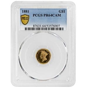 1881 Indian Princess Gold Dollar PCGS PR64 CAM obverse showing proof cameo contrast